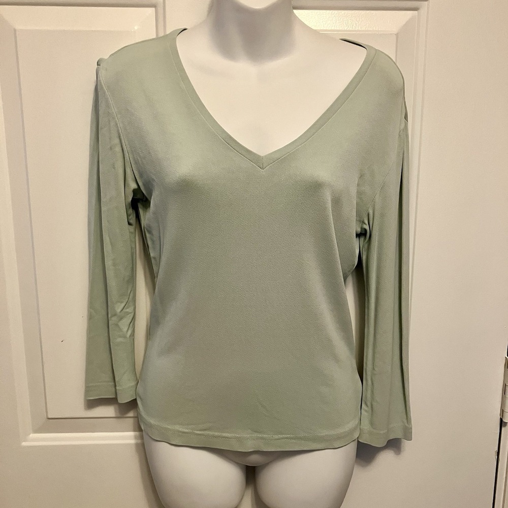CATALYST NY Women's Small  Pullover Slinky Green Shirt Blouse Top 3/4 Sleeves
